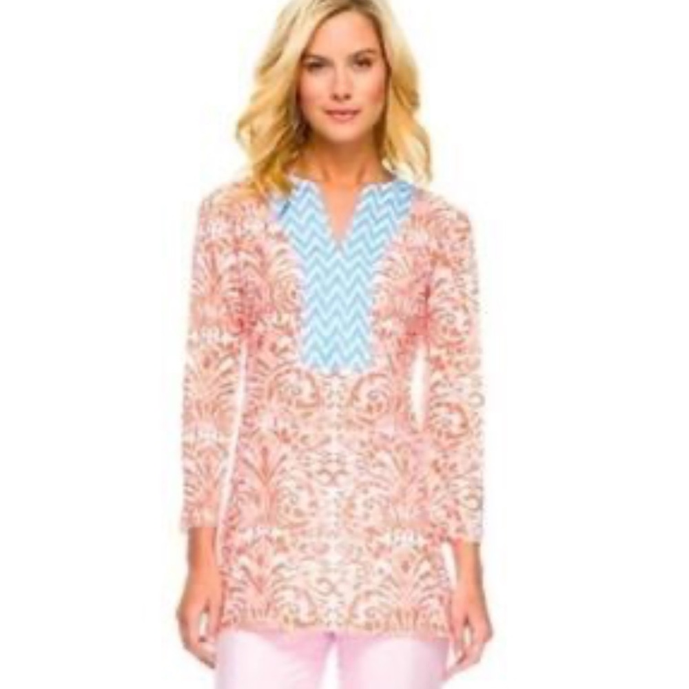 J. McLaughlin Cotton Tunic Boho Pattern Top Women’s XS Fits Small to Medium